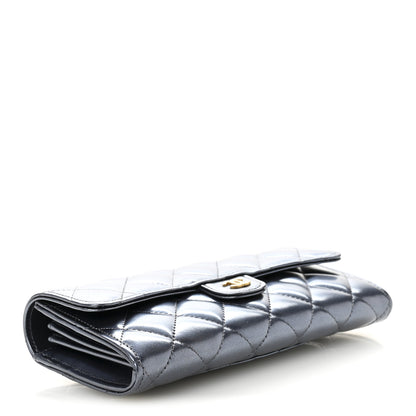 Chanel Metallic Lambskin Quilted Large Gusset Flap Wallet Dark Blue 4 of 9