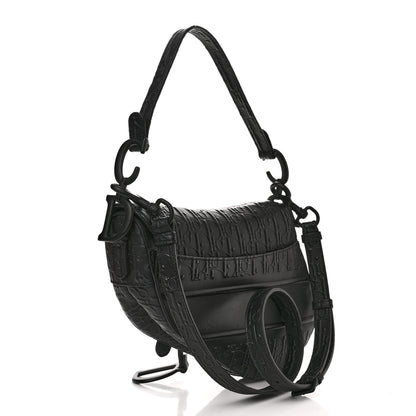 Christian Dior Calfskin Embossed Oblique Saddle Bag With Strap Black 3 of 10