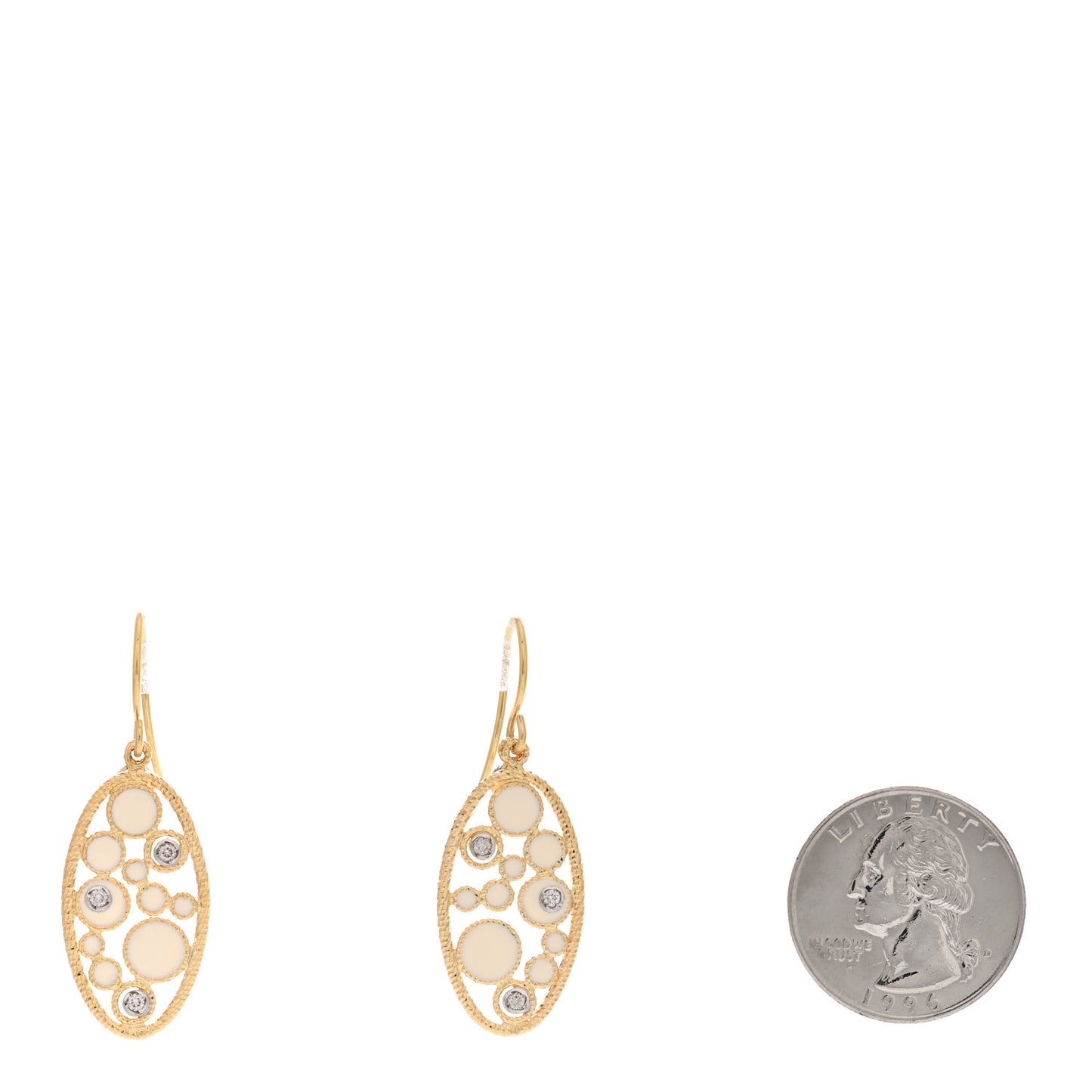 18K Yellow Gold Diamond Enamel Bollicine Drop Earrings White