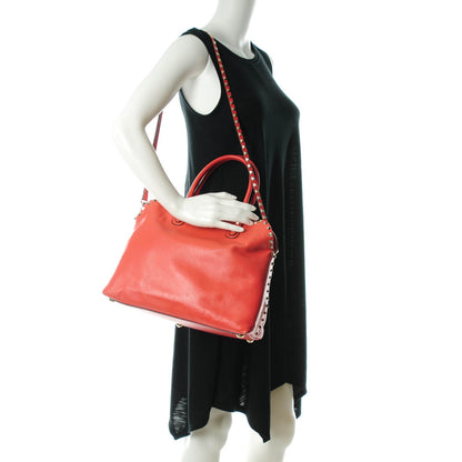 Valentino Garavani Vitello Rockstud Dome Satchel Deep Coral 2 of 7