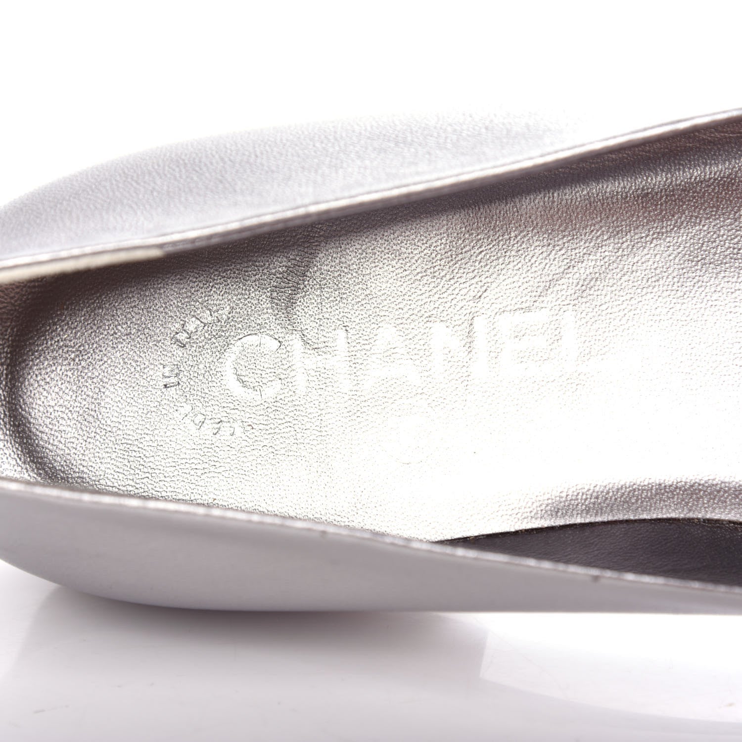 Chanel Metallic Lambskin Crystal Cap Toe CC Ballerina Flats 39 Silver Gold 8 of 10