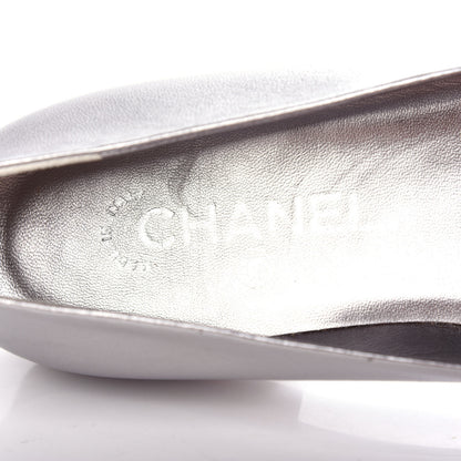 Chanel Metallic Lambskin Crystal Cap Toe CC Ballerina Flats 39 Silver Gold 8 of 10