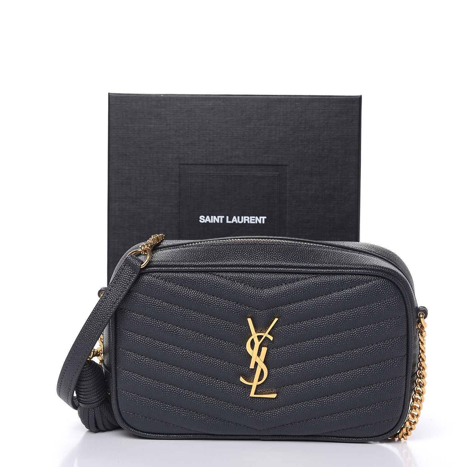 Saint Laurent Grain De Poudre Matelasse Monogram Mini Lou Camera Bag Dark Smog 10 of 10