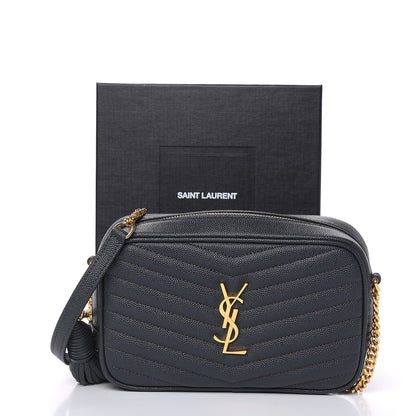 Saint Laurent Grain De Poudre Matelasse Monogram Mini Lou Camera Bag Dark Smog 10 of 10
