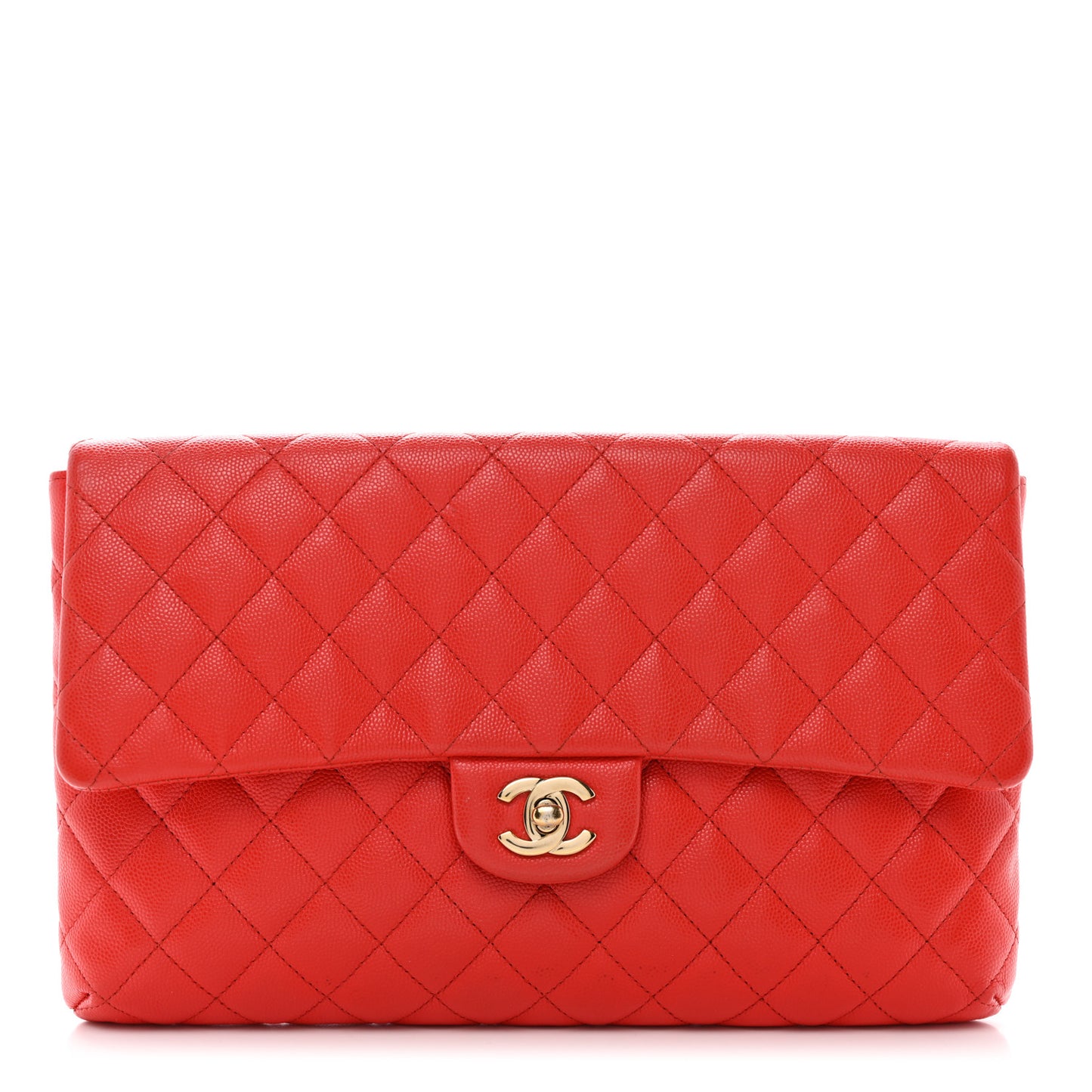 Caviar Quilted Flap Clutch Red