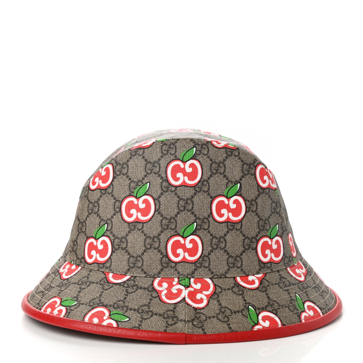 GG Supreme Monogram Apple Textured Dollar Calfskin Retro Interlocking G Fedora Pomme Bucket Hat M Beige Ebony Red