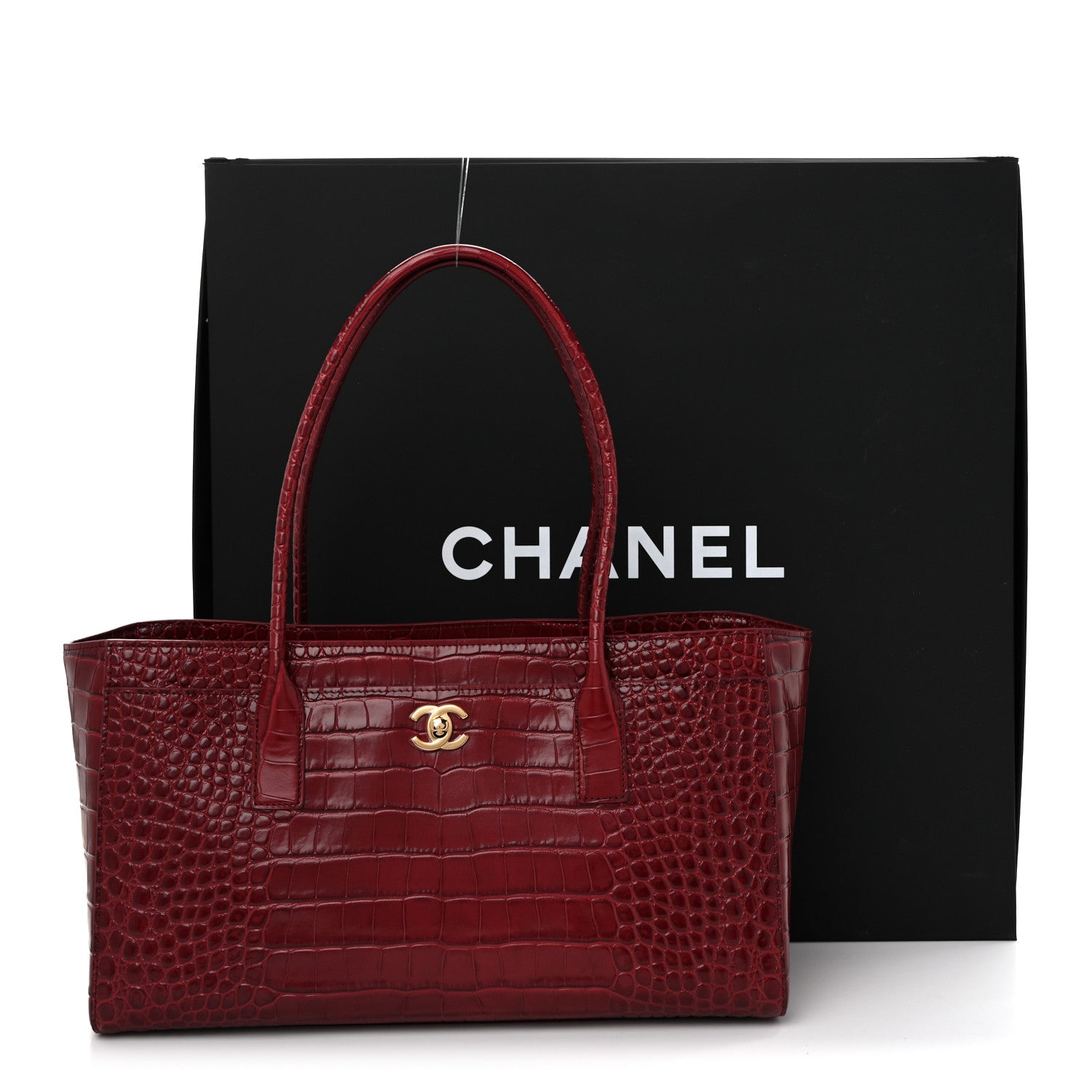 Chanel Calfskin Crocodile Embossed Archetype Small Shopping Tote