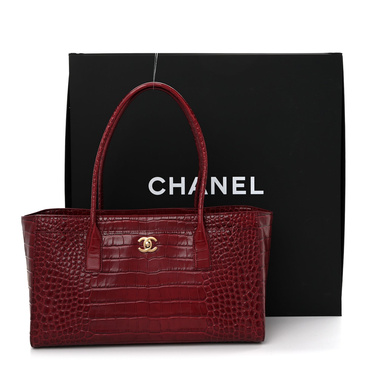 Calfskin Crocodile Embossed Archetype Small Shopping Tote Burgundy