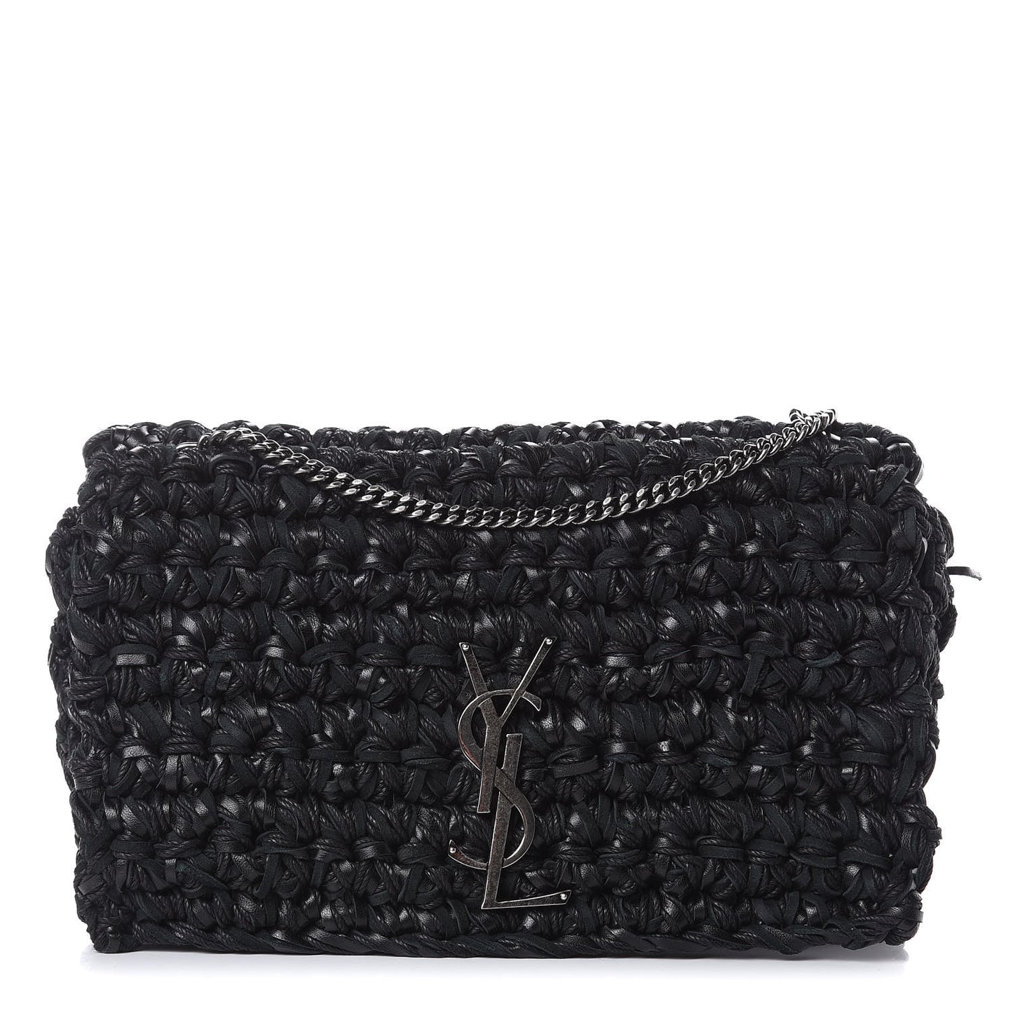 Woven Calfskin Medium Monogram Kate Satchel Black