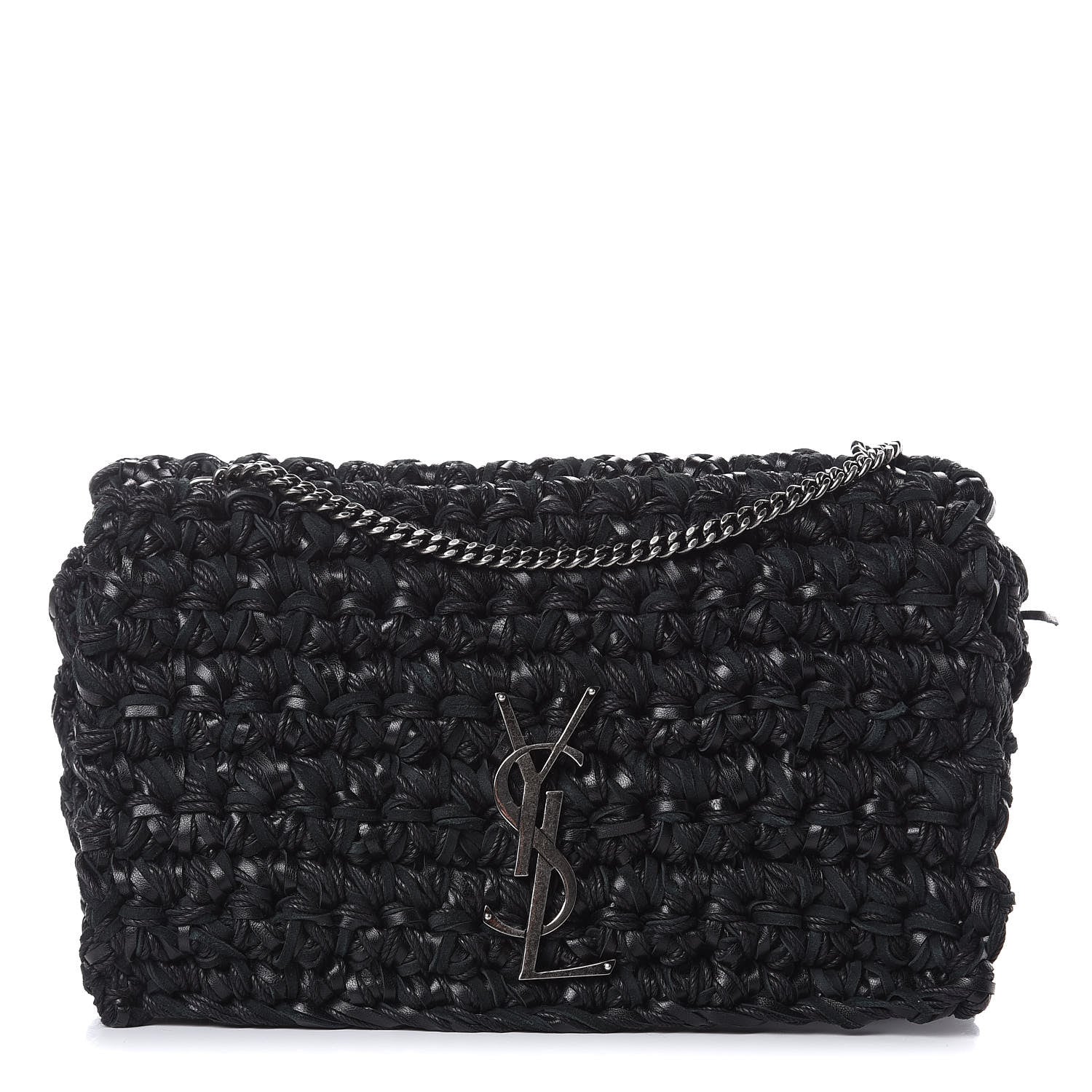 Saint Laurent Woven Calfskin Medium Monogram Kate Satchel Black 1 of 9