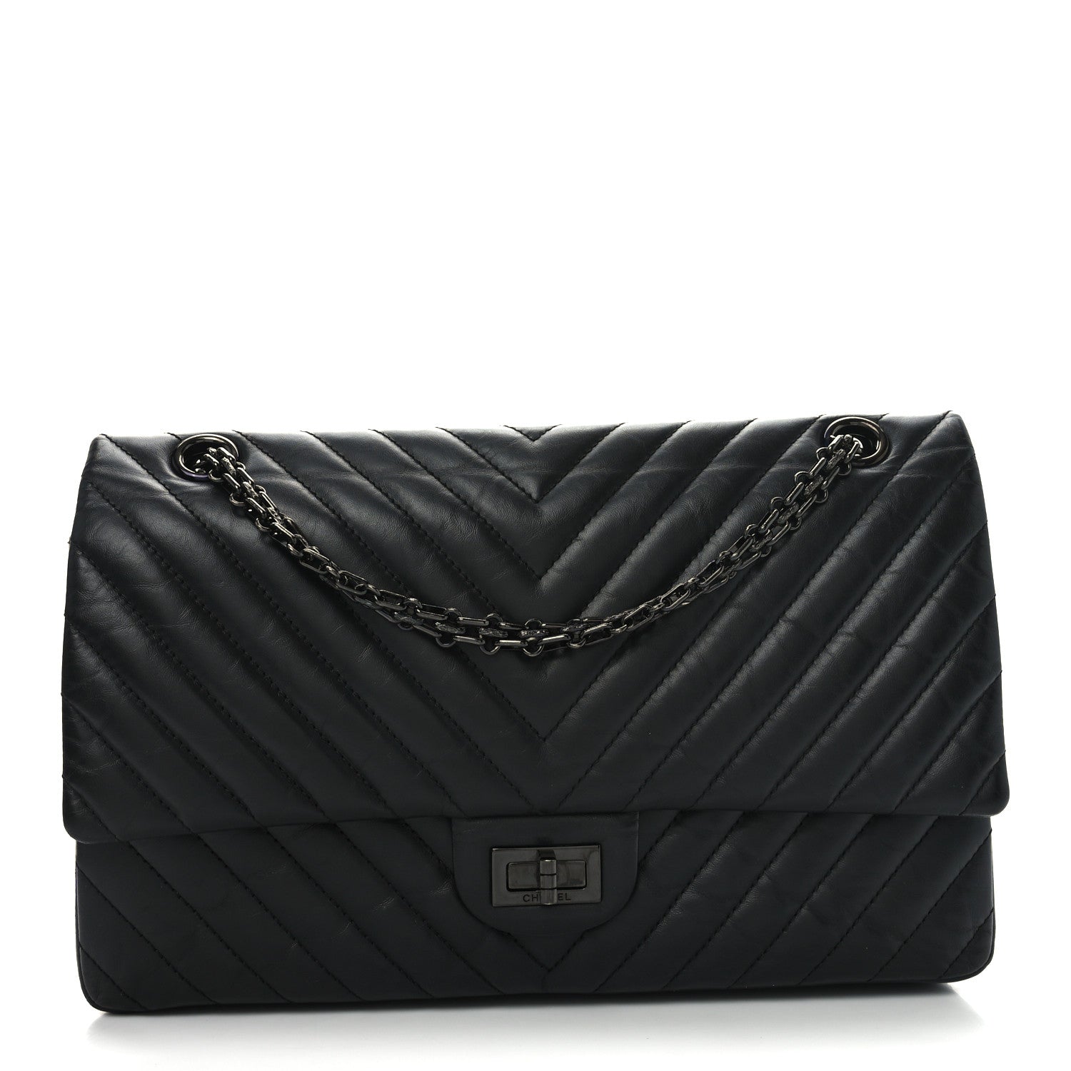 Chanel Aged Calfskin Chevron Quilted 2.55 Reissue 226 So Black 8 of 10