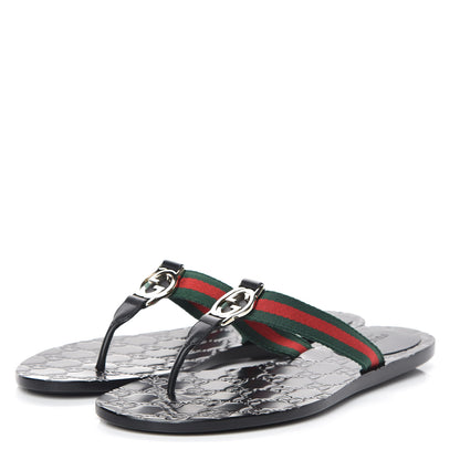 Gucci Nylon Guccissima Web Womens Thong Sandals 38 Green Red Black 3 of 8