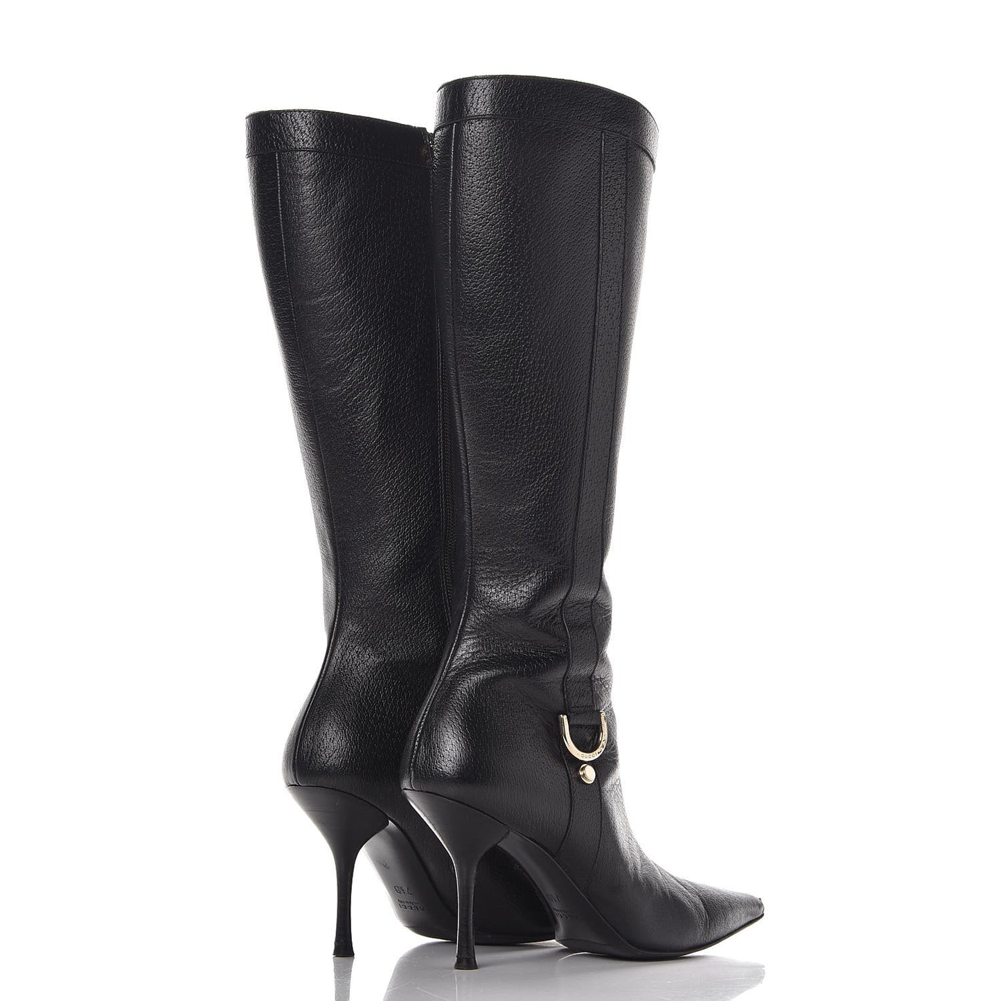 Calfskin D Ring Knee High Boots 7.5 Black