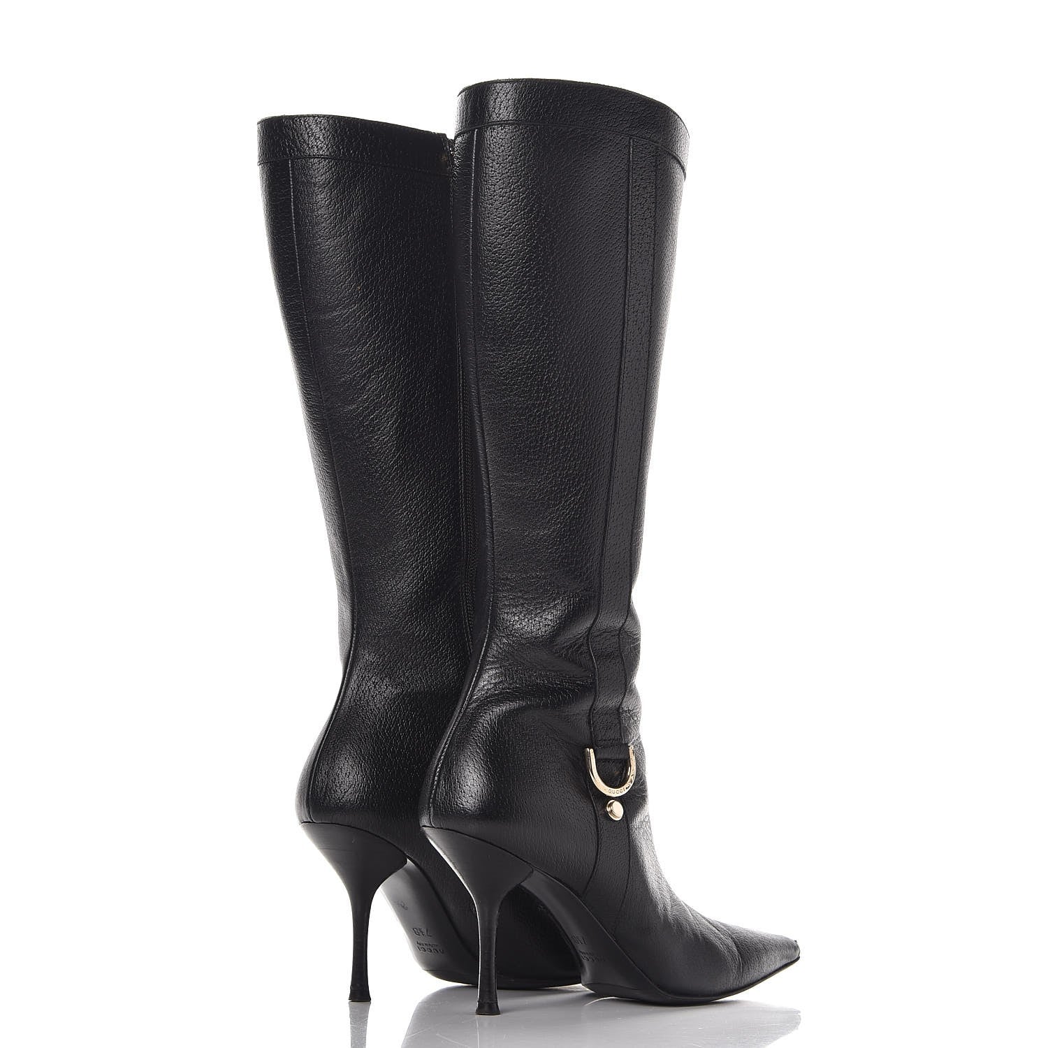 Gucci Calfskin D Ring Knee High Boots 7.5 Black 4 of 12