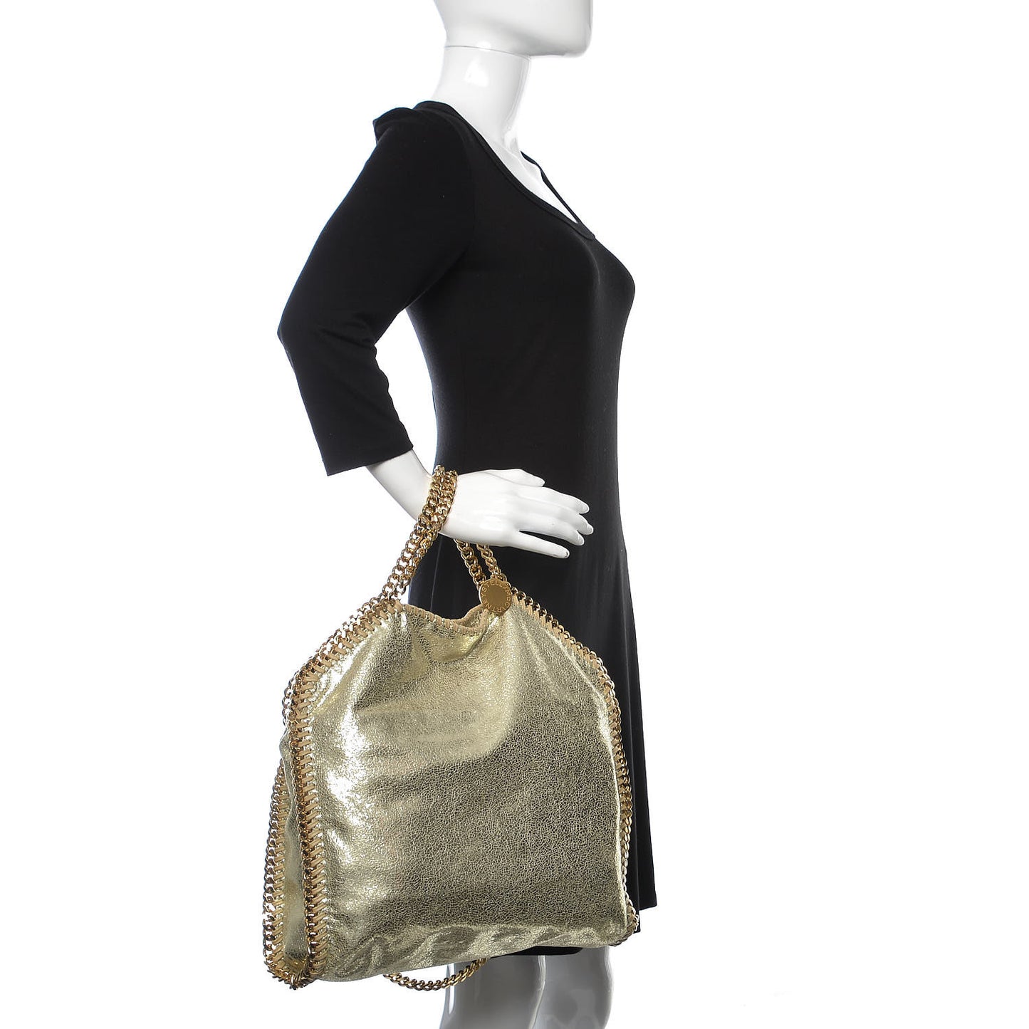 Metallic Crackle Shaggy Deer Falabella Fold Over Tote Gold