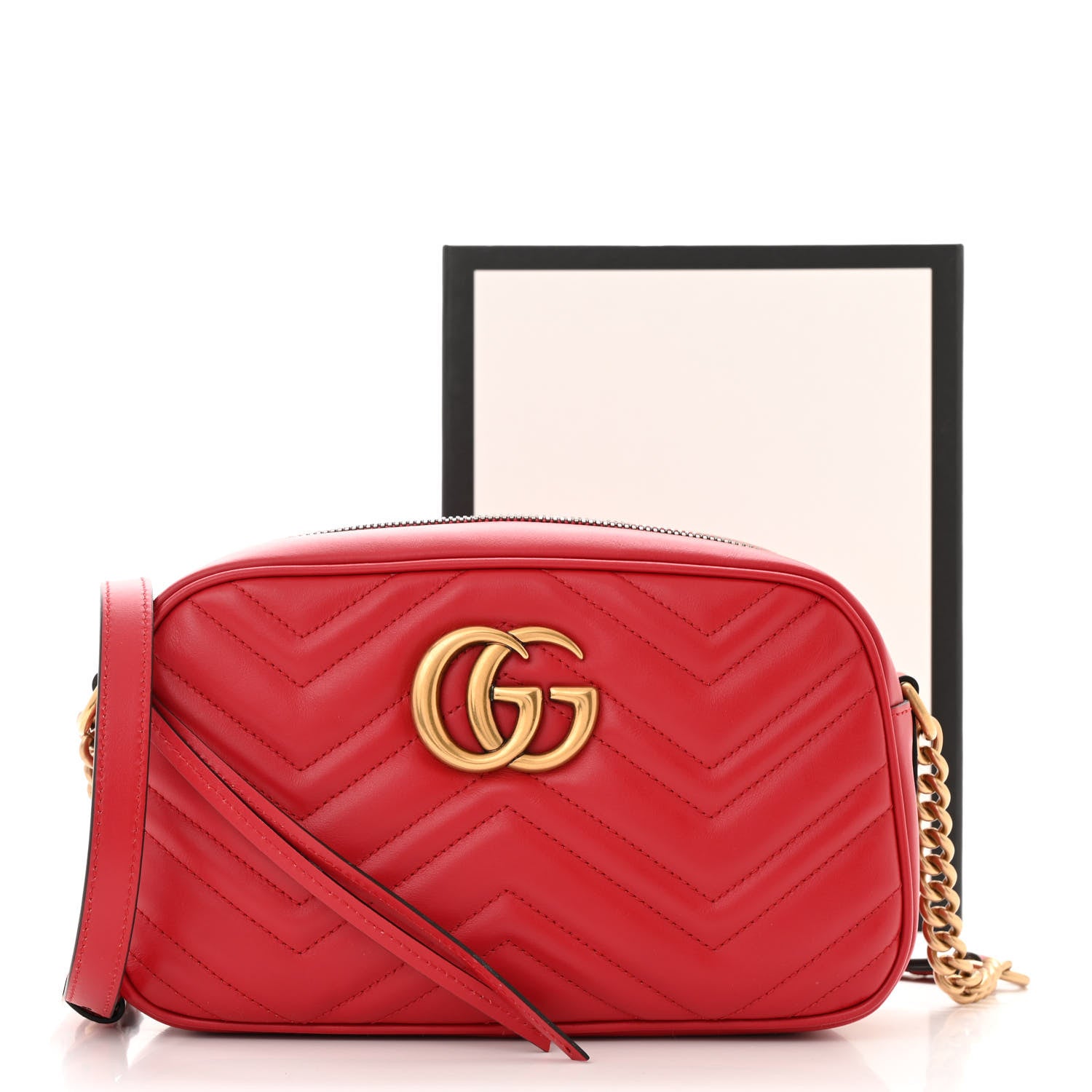 Gucci Calfskin Matelasse Small GG Marmont Chain Shoulder Bag Hibiscus Red 11 of 11