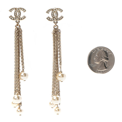 Chanel Pearl Chain CC Dangle Earrings Gold 1 of 3