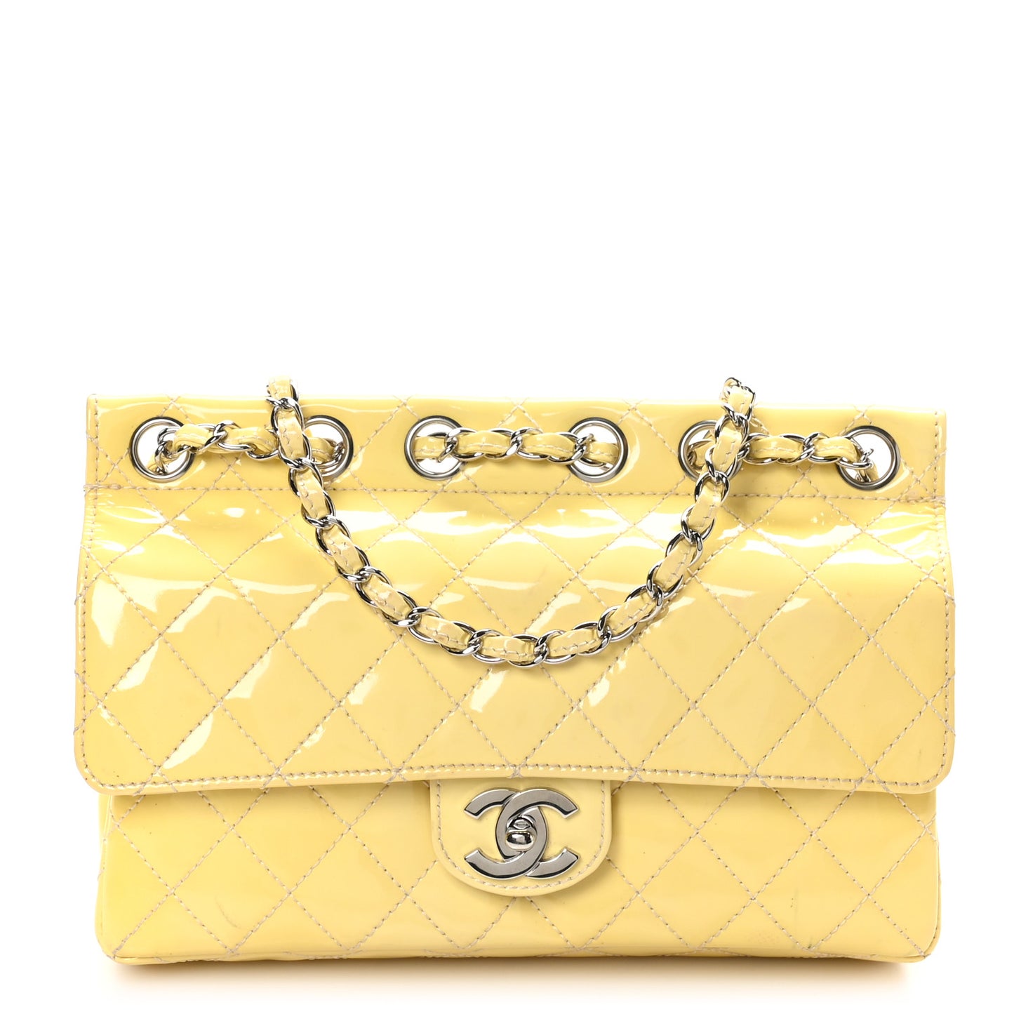 Patent Quilted Jumbo Diagonal CC Flap Yellow