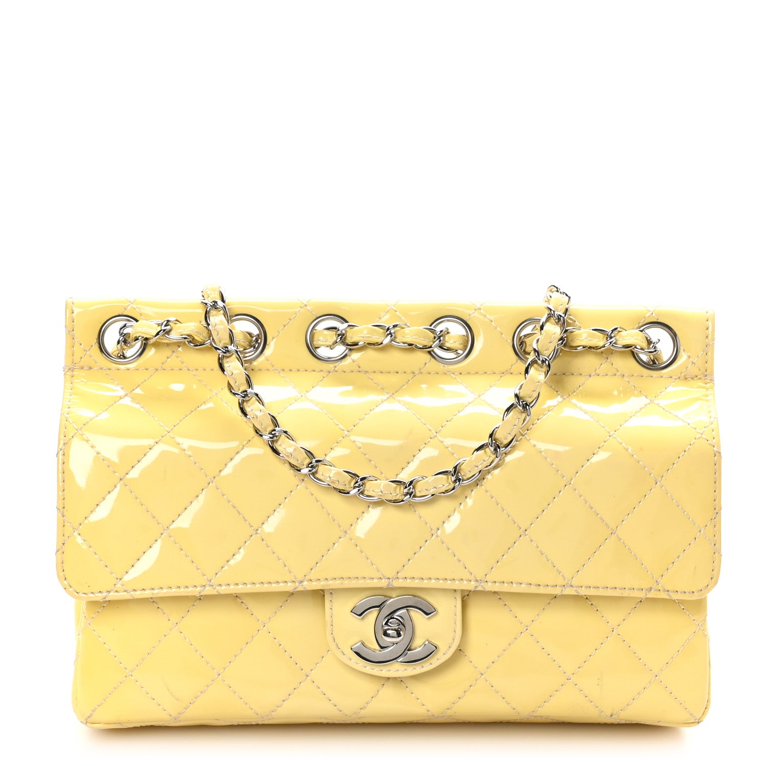 Chanel Patent Quilted Jumbo Diagonal CC Flap Yellow 1 of 11
