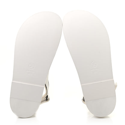 Chanel Printed Calfskin Velcro Dad Sandals 38.5 White Black 5 of 8
