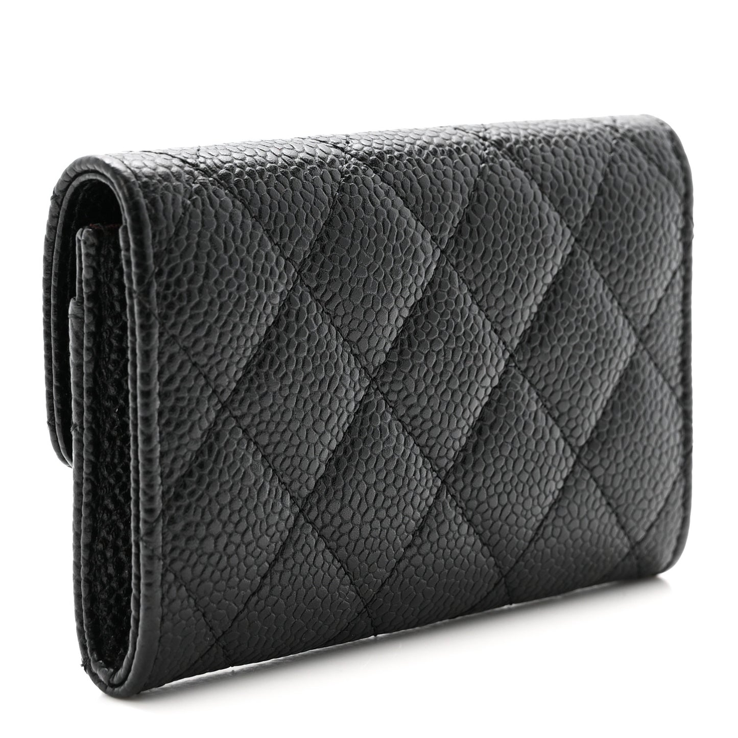 Caviar Quilted Flap Card Holder Black