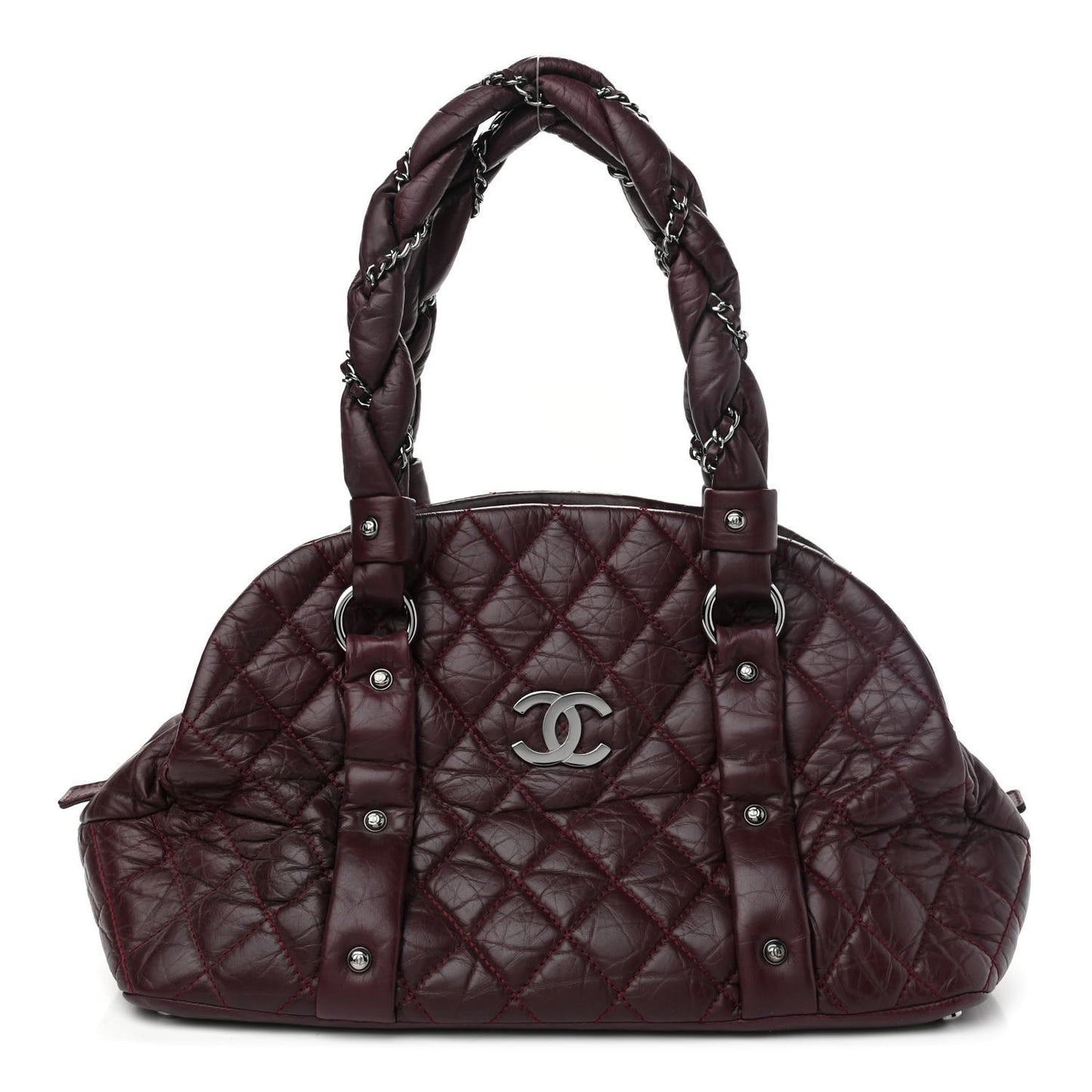 Distressed Lambskin Vintage Ligne Lady Braid Tote Brown