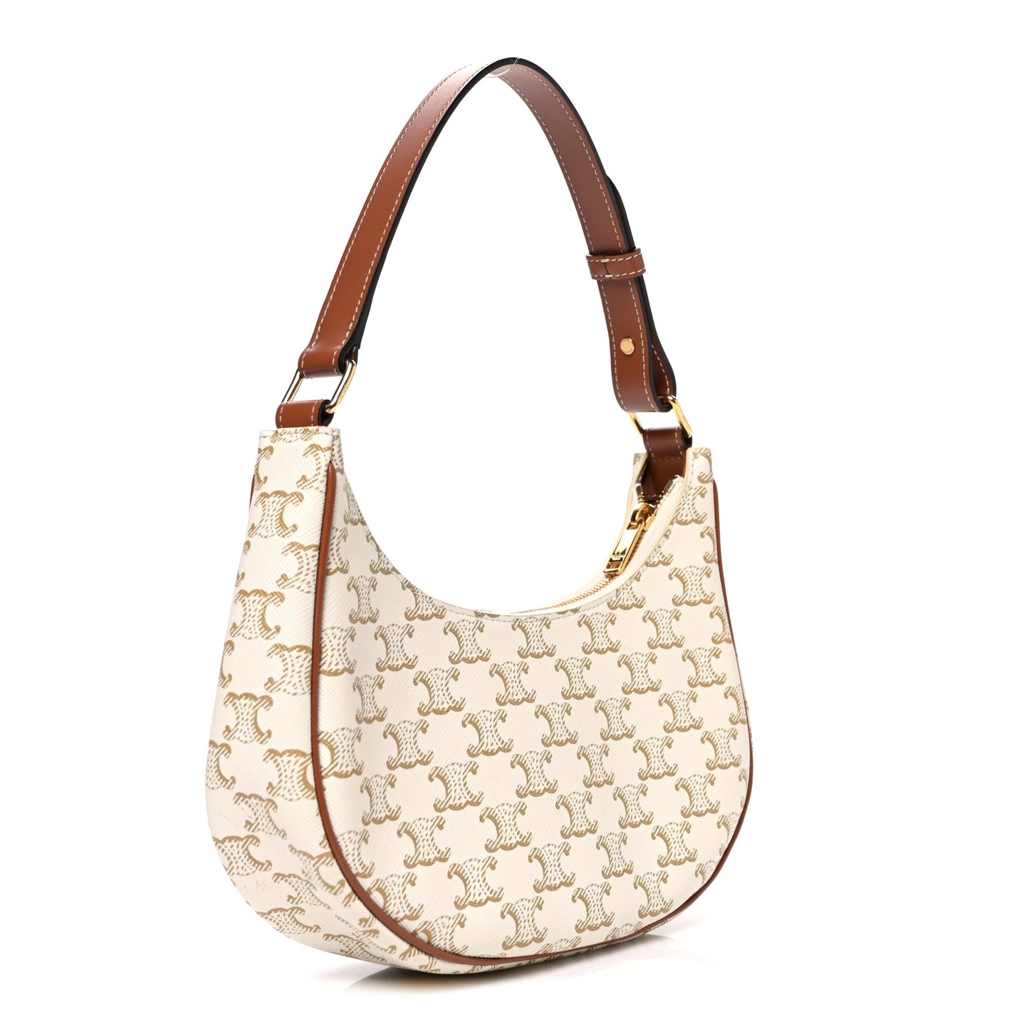 Canvas Calfskin Ava Triomphe Shoulder Bag White