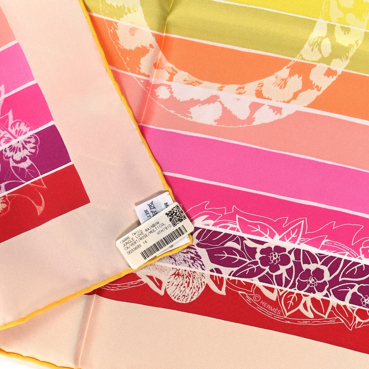 Hermes Silk Jungle Love Rainbow Scarf 90 Vert Rose Multicolor 3 of 3