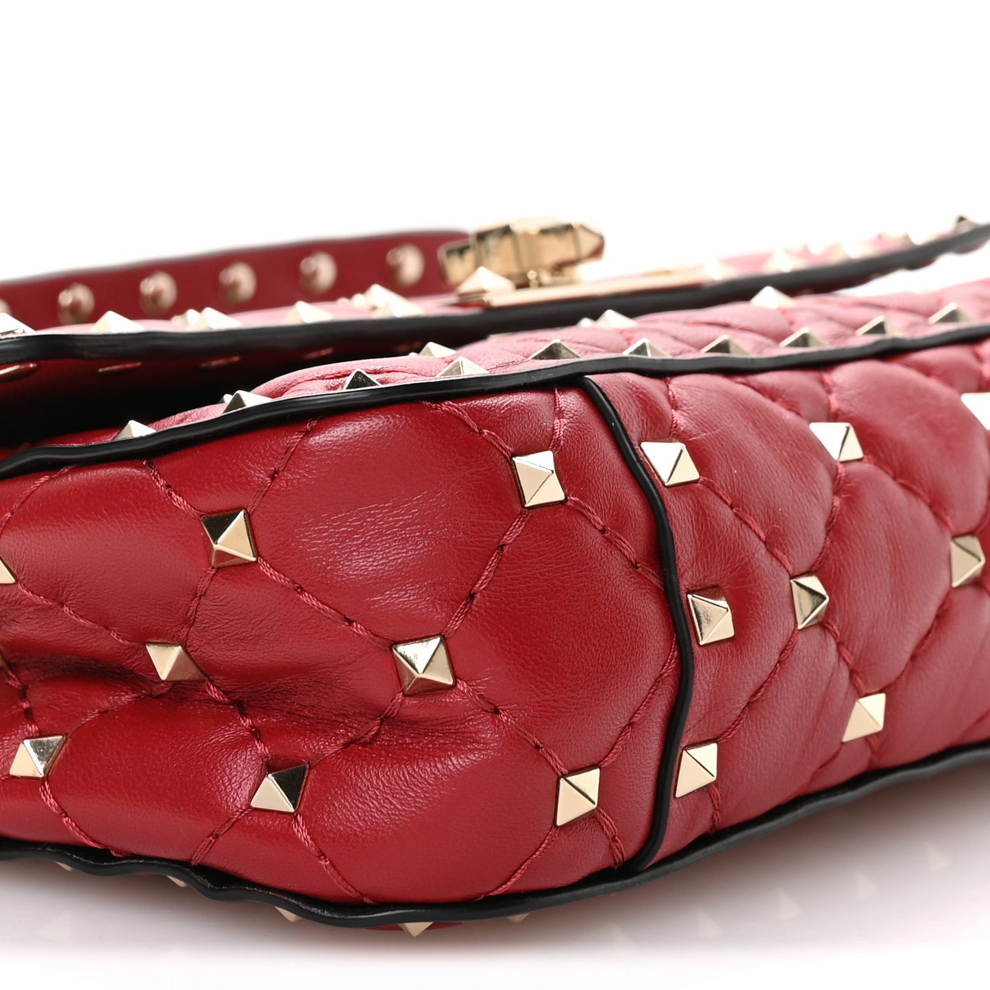 Lambskin Small Rockstud Spike Shoulder Bag Red