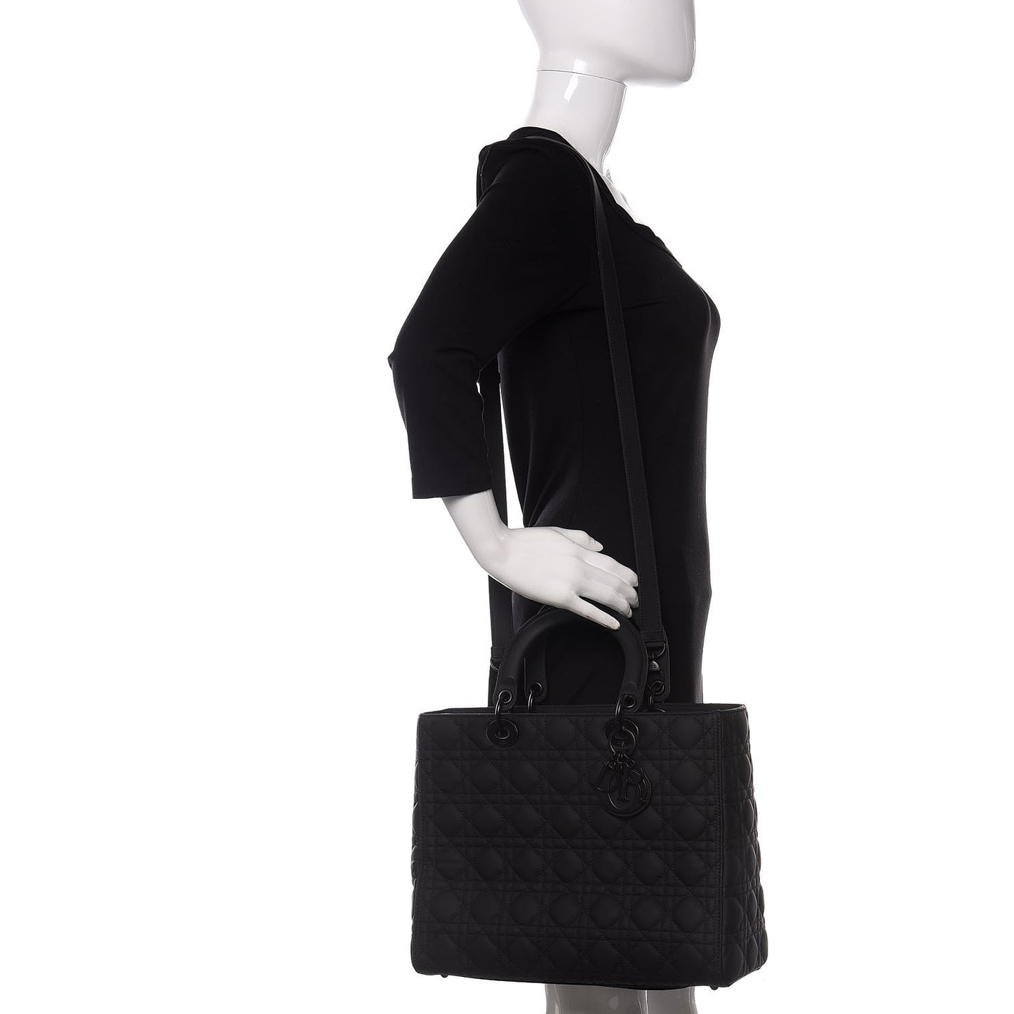 Ultra Matte Calfskin Cannage Large Lady Dior Black