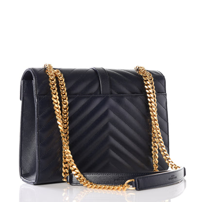 Saint Laurent Grain De Poudre Matelasse Chevron Medium Monogram Satchel Midnight Blue 2 of 10