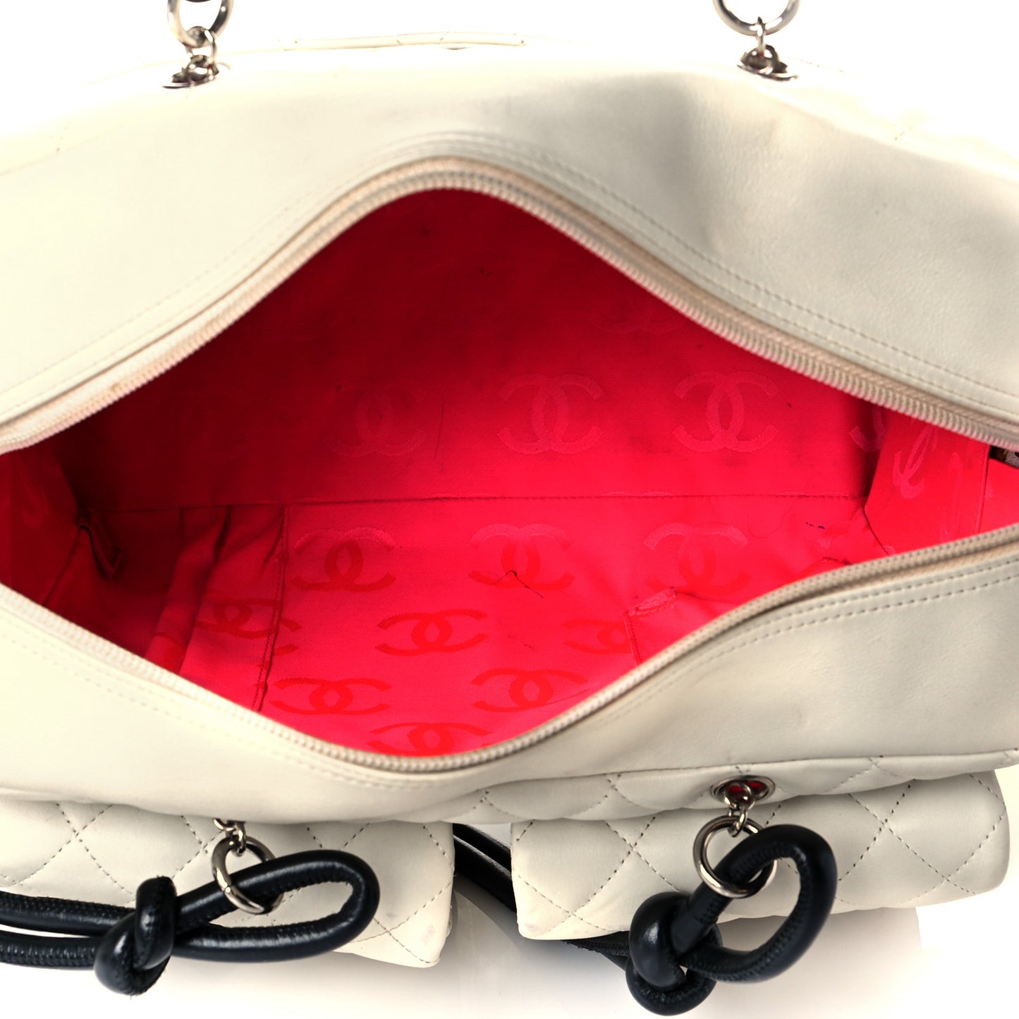 Calfskin Quilted Large Cambon Multipocket Reporter White