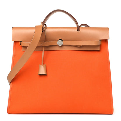 Hermes Vache Hunter Toile Herbag Zip 39 MM Orange Natural 1 of 10