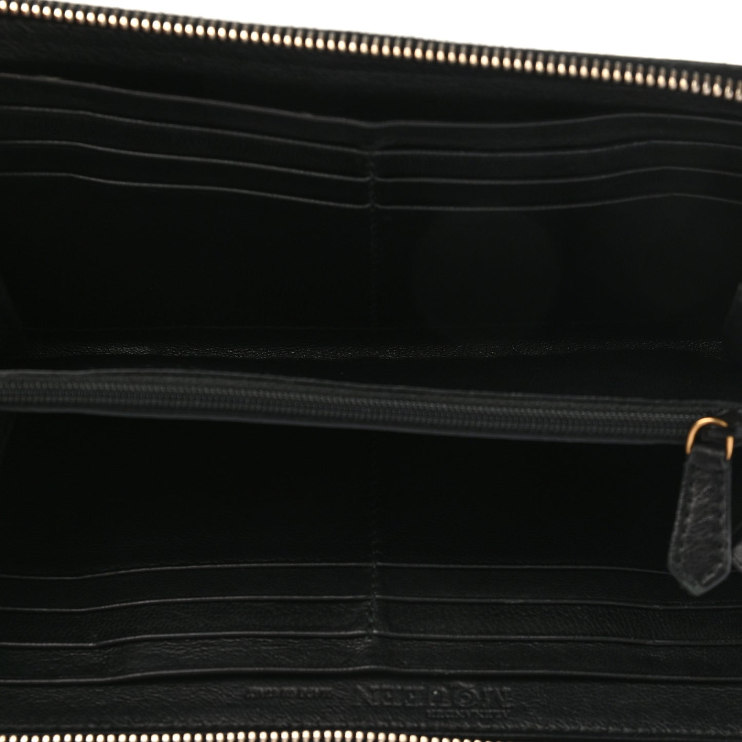 Embossed Calfskin Rib Cage Zip Around Wallet Black