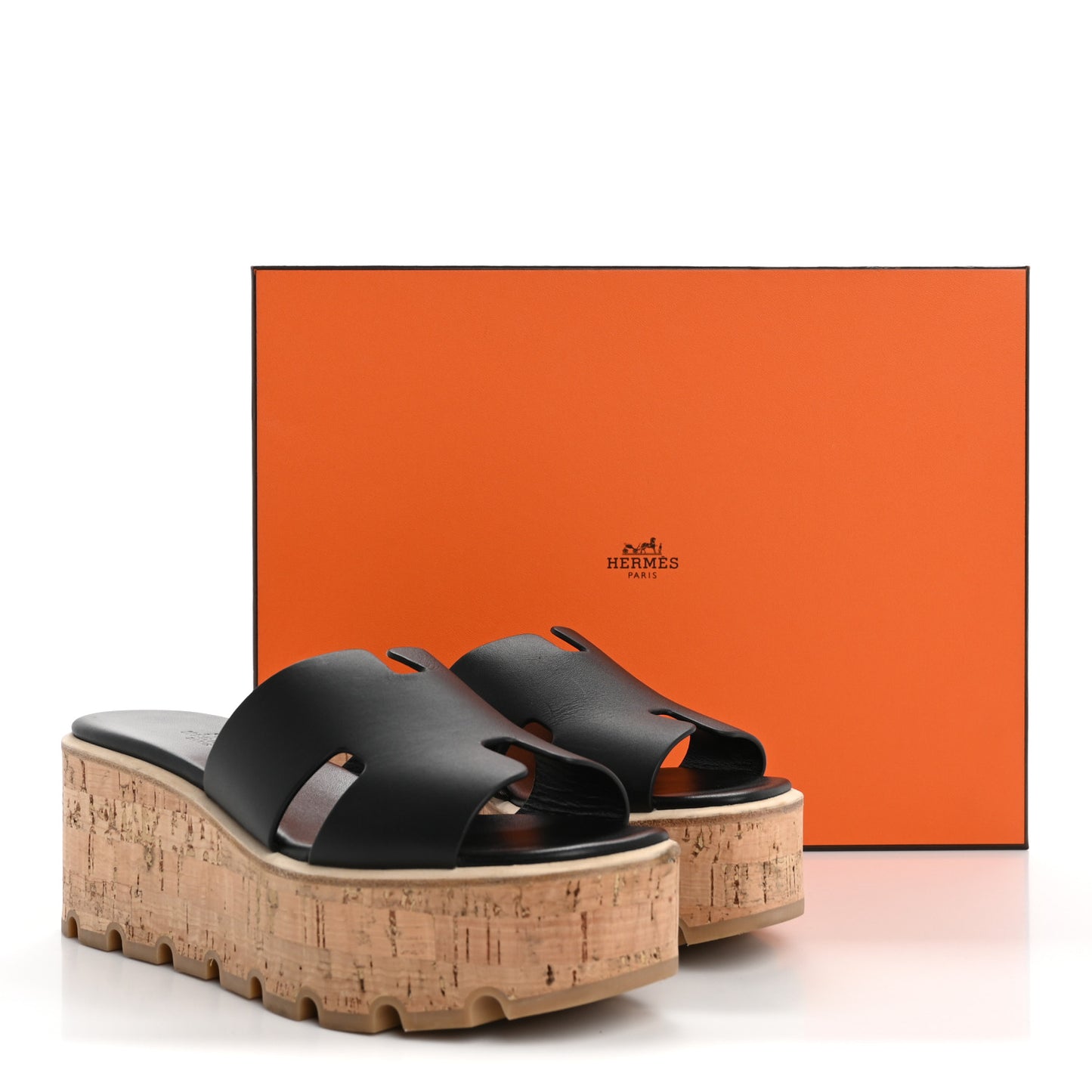 Calfskin Cork Eze 30 Sandals 36 Black