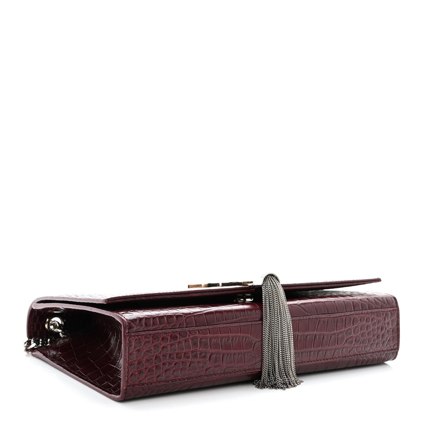 Calfskin Crocodile Embossed Medium Classic Monogram Kate Tassel Satchel Dark Red