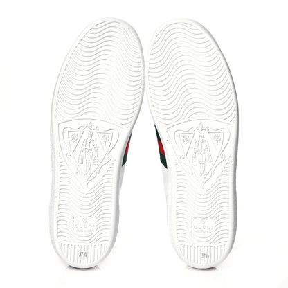 Gucci Calfskin Ayers Bee Embroidered Womens Ace Sneakers 37.5 White Green 6 of 9