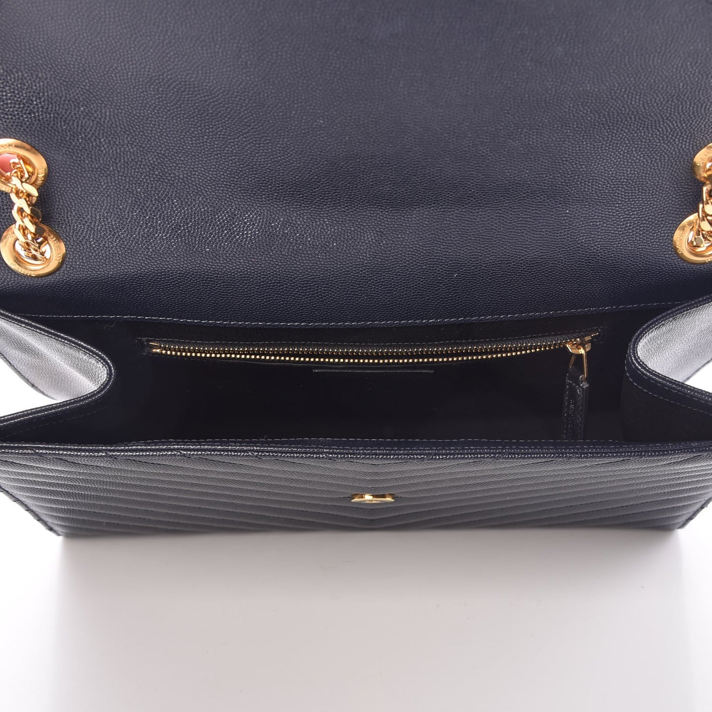 Grain De Poudre Matelasse Chevron Large Monogram Satchel Midnight Blue