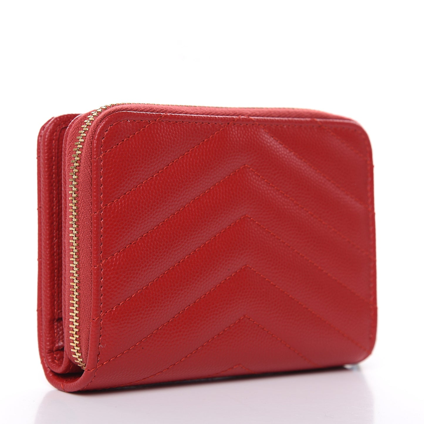 Grain De Poudre Matelasse Chevron Monogram Compact Zip Around Wallet Red