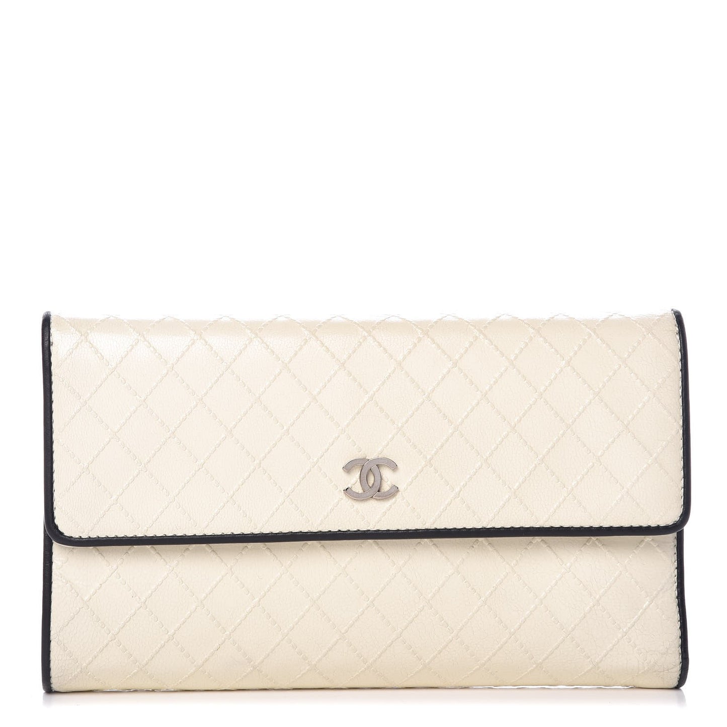 Calfskin Diamond Stitched Long Flap Wallet White