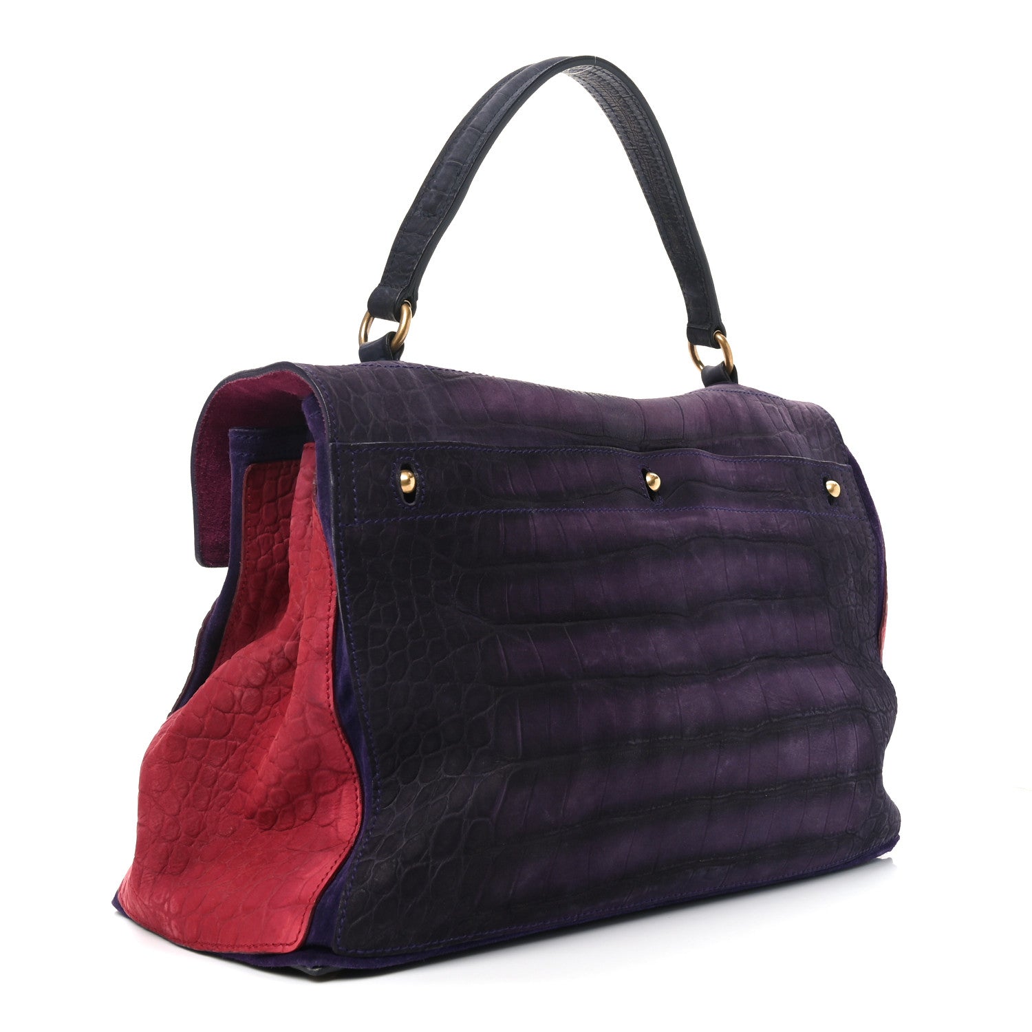 Saint Laurent Nubuck Crocodile Embossed Large Muse Two Purple Pink