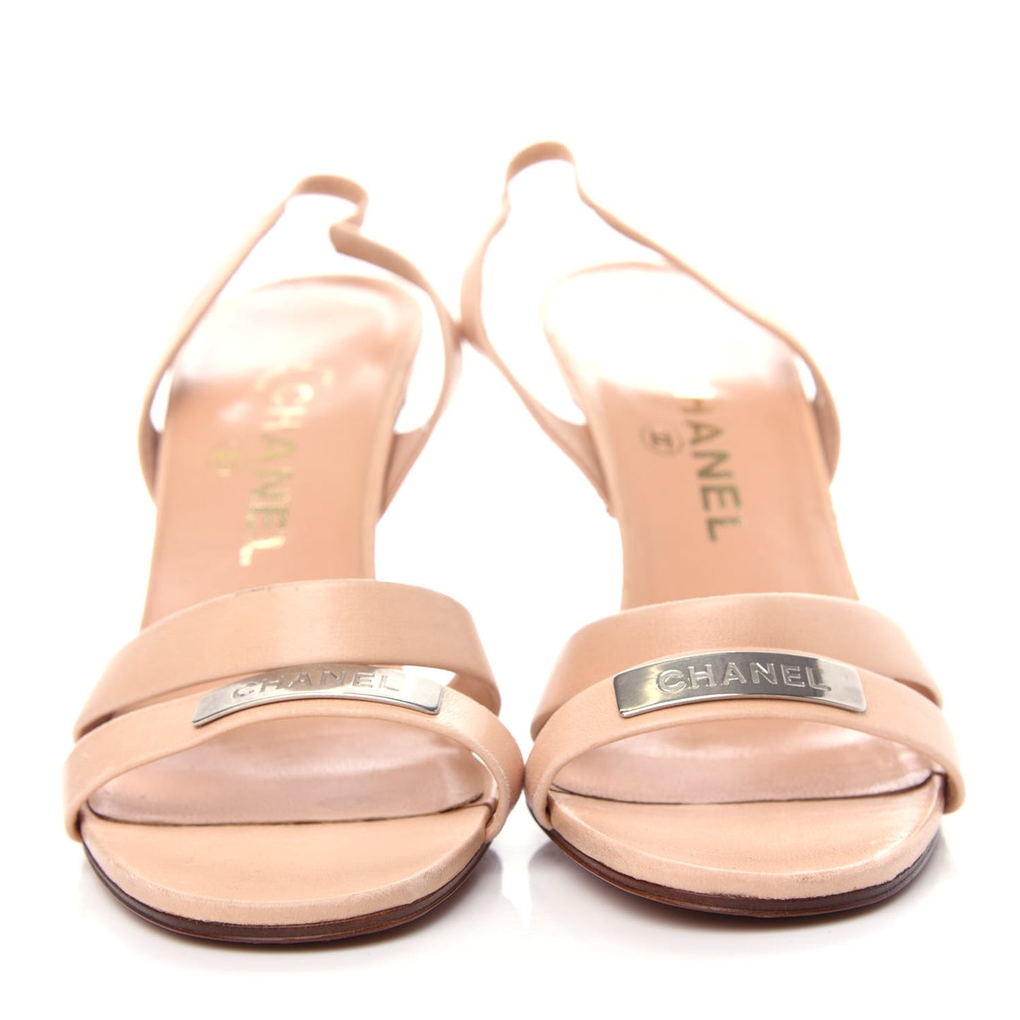 Lambskin Logo Slingback Sandals 39.5 Beige