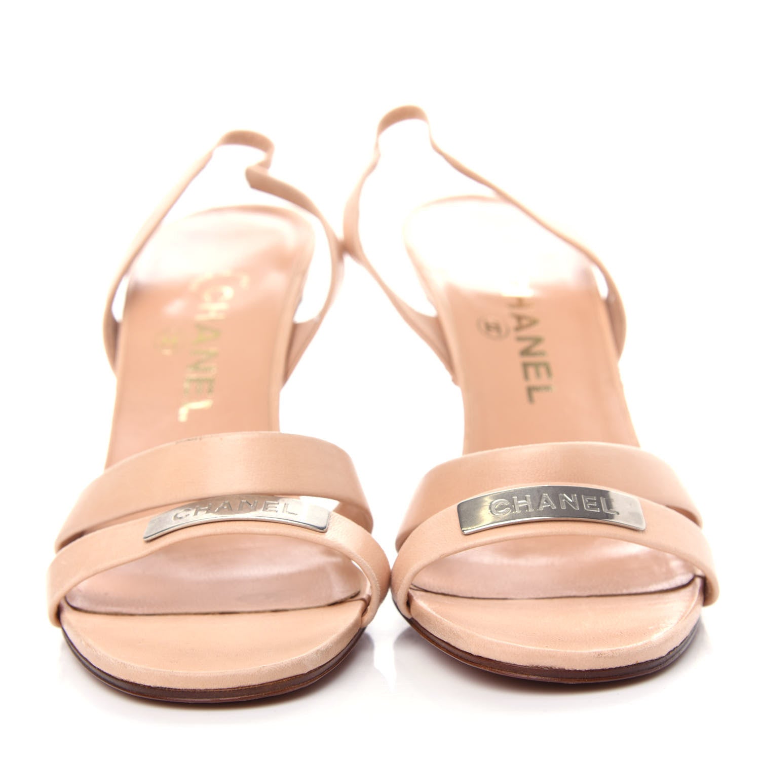 Chanel Lambskin Logo Slingback Sandals 39.5 Beige 2 of 11