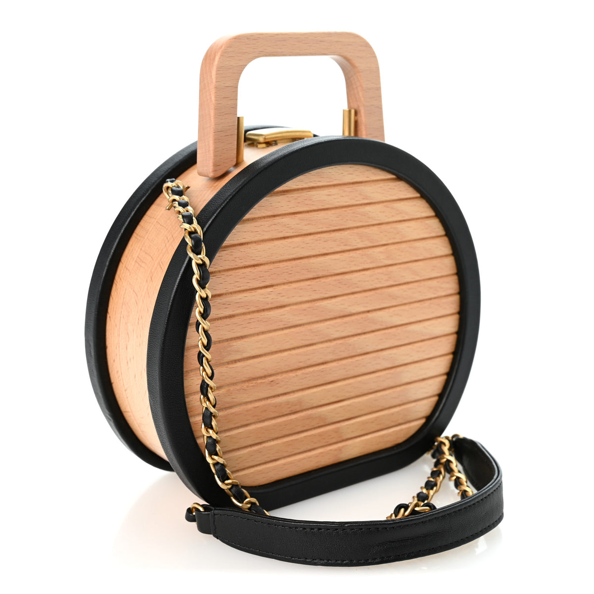 Beech Wood Lambskin Round CC Vanity Case Black
