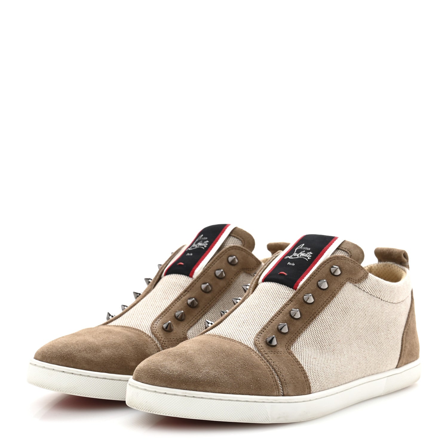 Christian Louboutin Suede Canvas Mens Fique A Vontade Sneakers 45 Beige 4 of 10