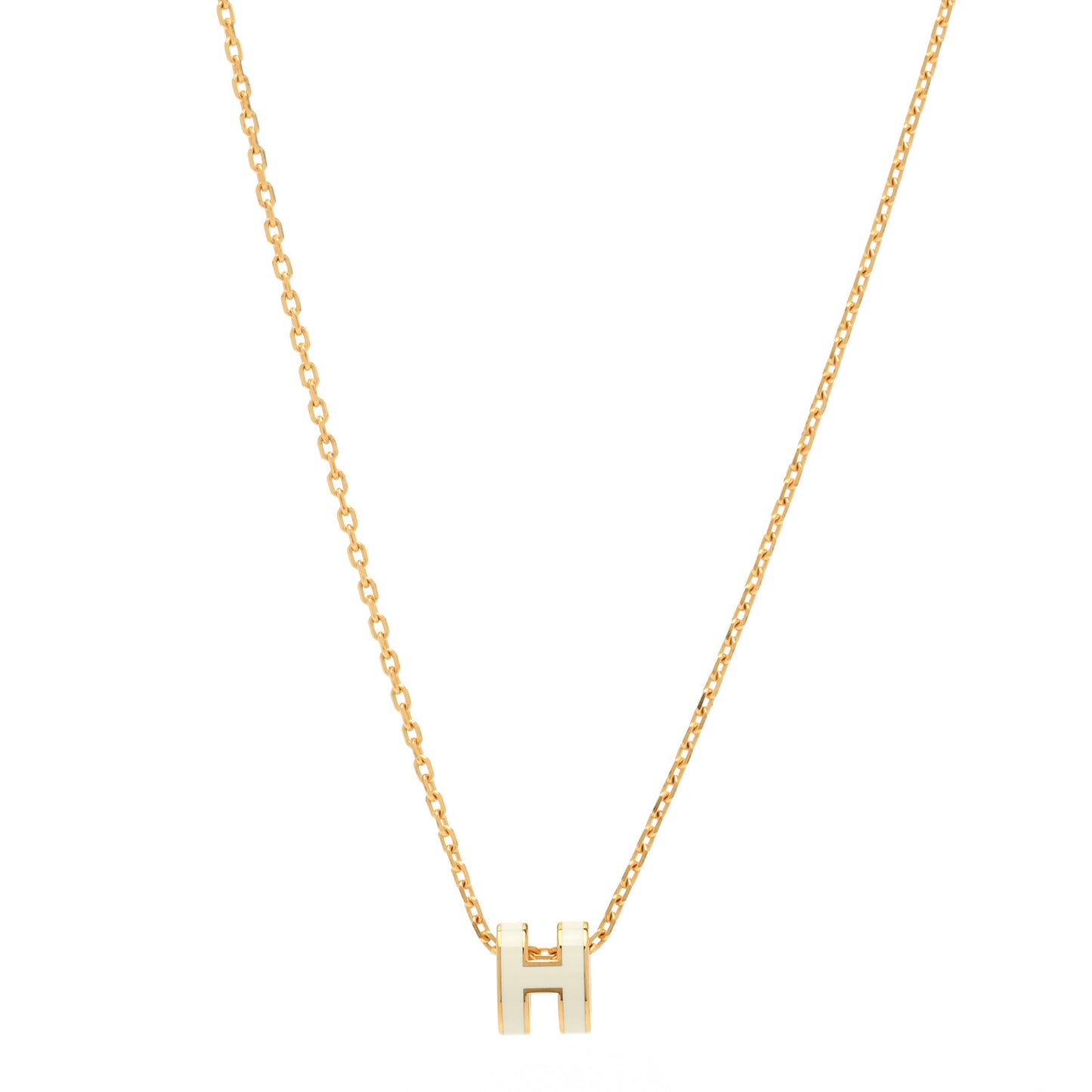 Lacquered Gold Mini Pop H Pendant Necklace White