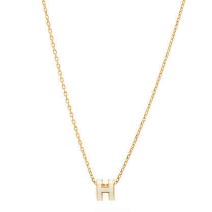 Hermes Lacquered Gold Mini Pop H Pendant Necklace White 1 of 8