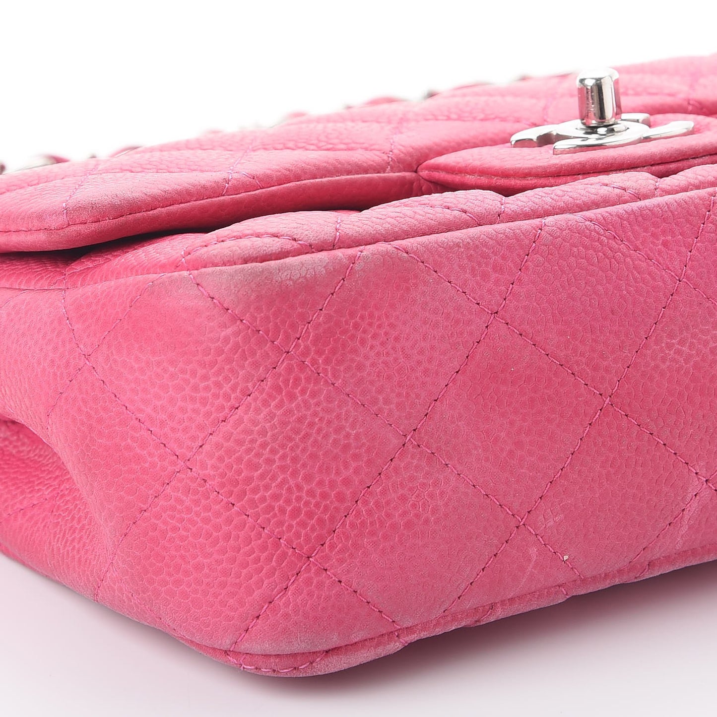 Iridescent Caviar Quilted Mini Rectangular Flap Pink