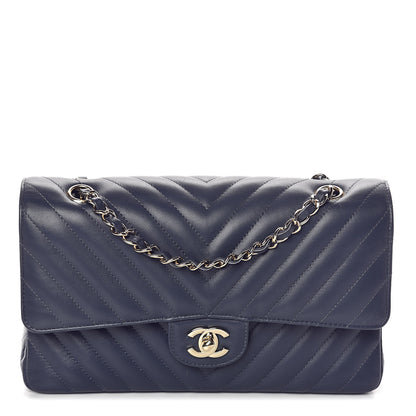 Chanel Lambskin Chevron Quilted Medium Double Flap Navy Blue 1 of 10