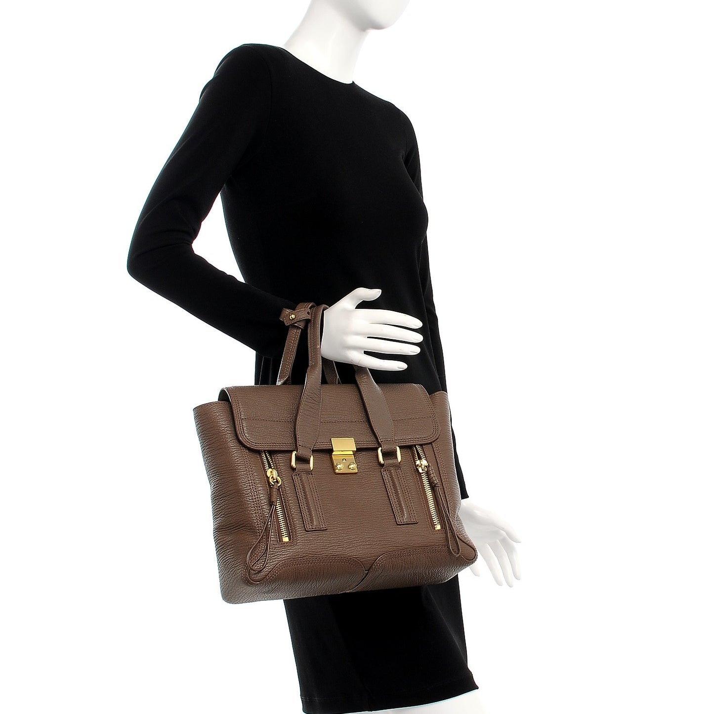 3.1 Textured Calfskin Medium Pashli Satchel Taupe